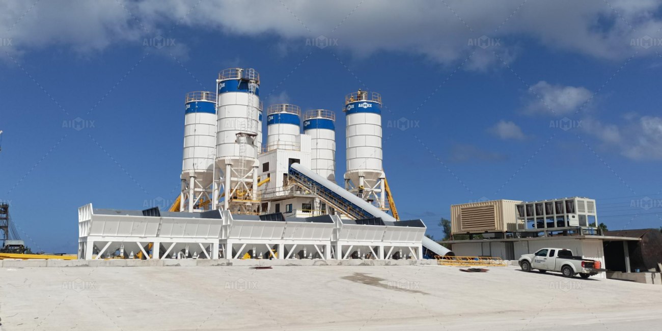 Aimix AJ180 stationary concrete plant solution for client in Guam