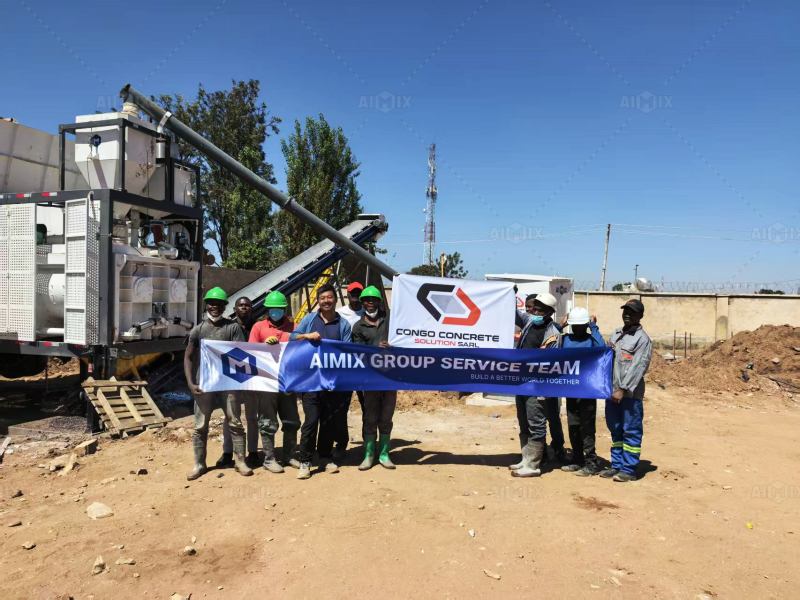 Aimix engineer supporting AJSY40 small batching plant installation, commissioning and operation at site